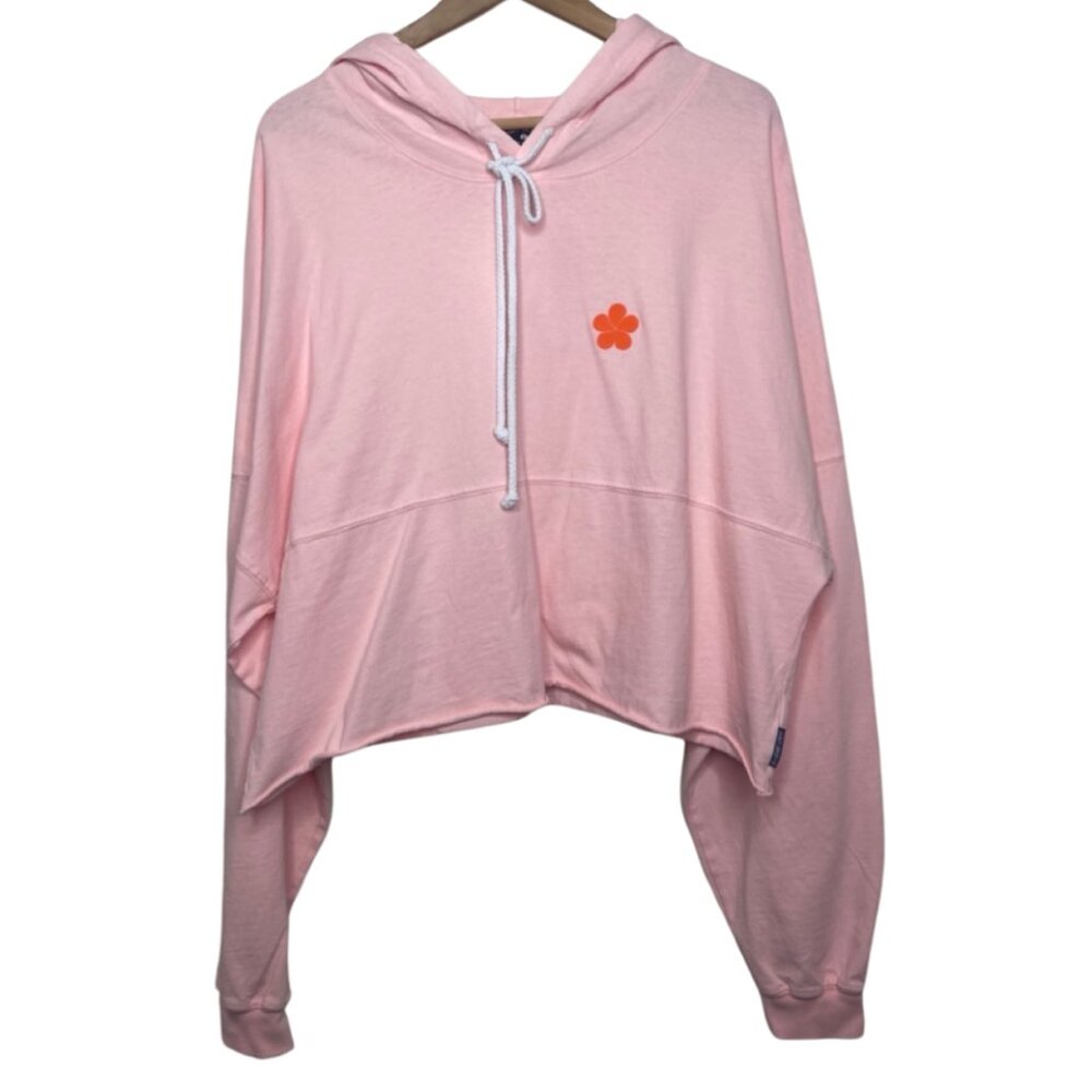 SPIRIT JERSEY | NWOT Lightweight Pink Hoodie with Small Orange Flower | Size XL